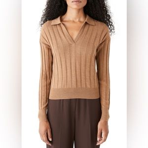 Frank & Oak Merino Wool Polo Sweater in Tobacco